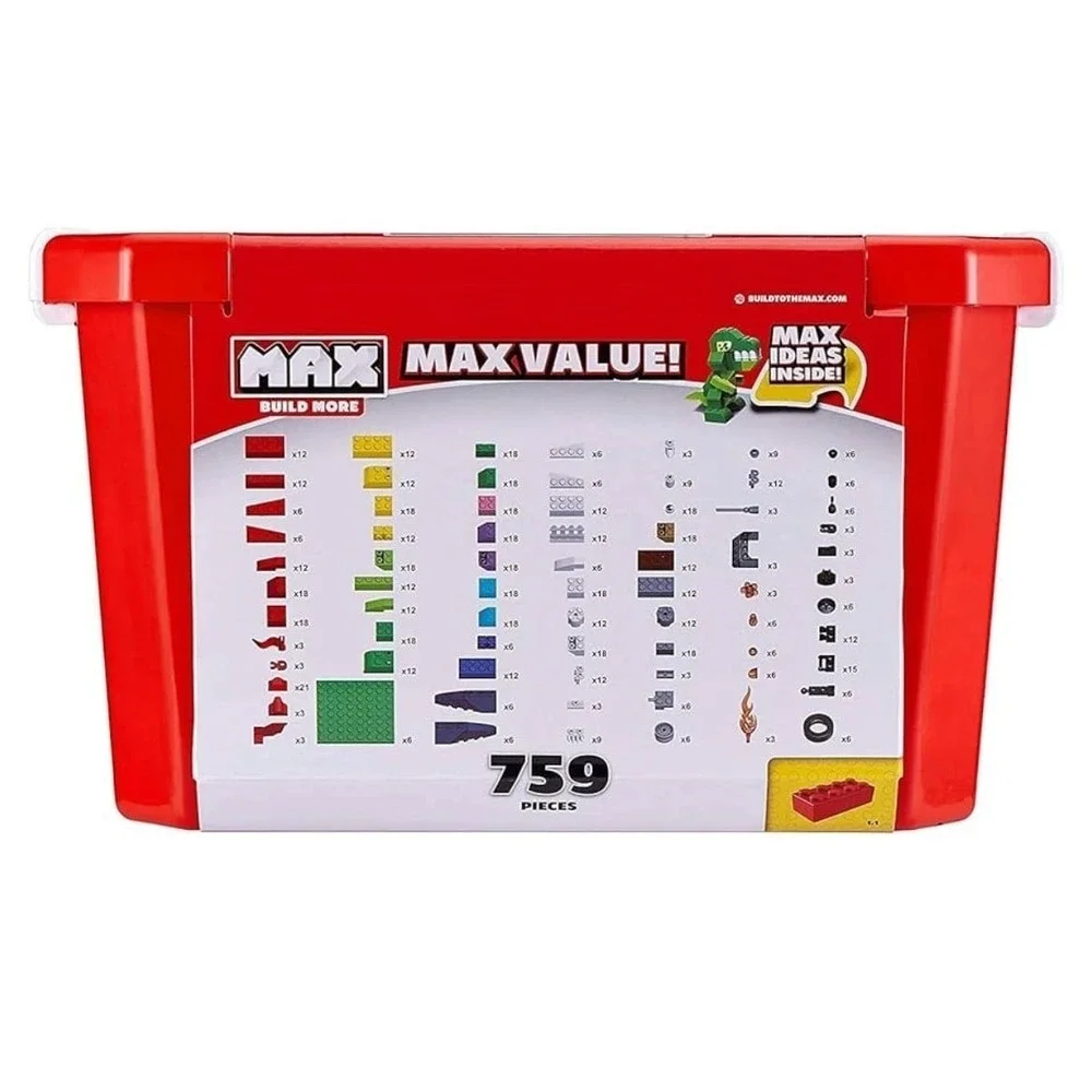 ZURU MAX Build More Bricks 759 Piece Value Set Building Blocks Storage Tub Red
